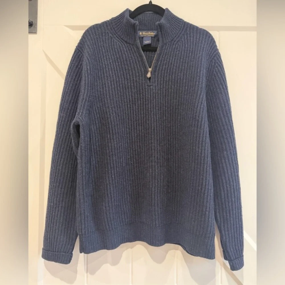 Brooks Brothers Scottish Lambswool Navy Zip-Up Sweater